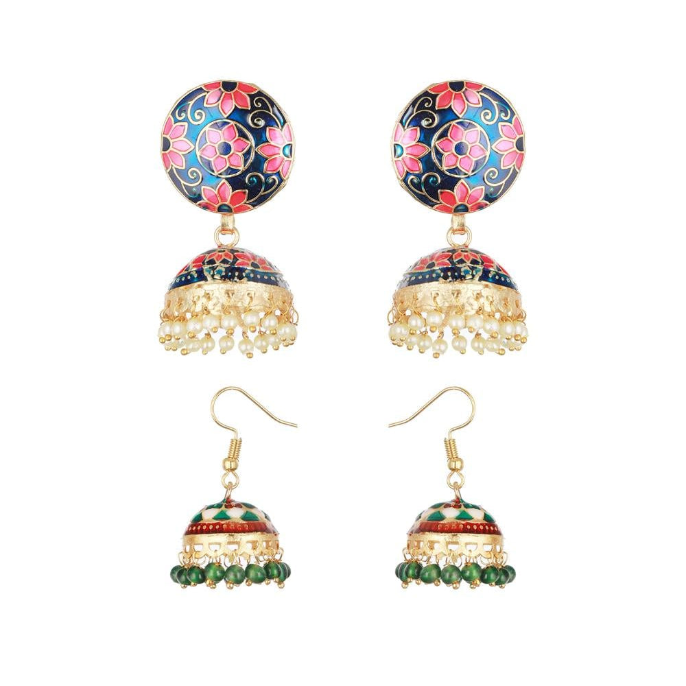 Aatmana Dome Shaped Meenakari Jhumkas (Multicolour)