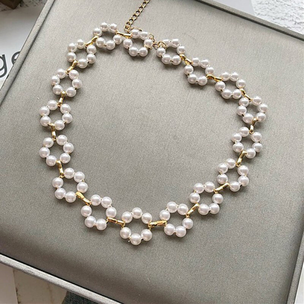 Jewels Galaxy Faux Pearls Studded Choker Necklace (White)