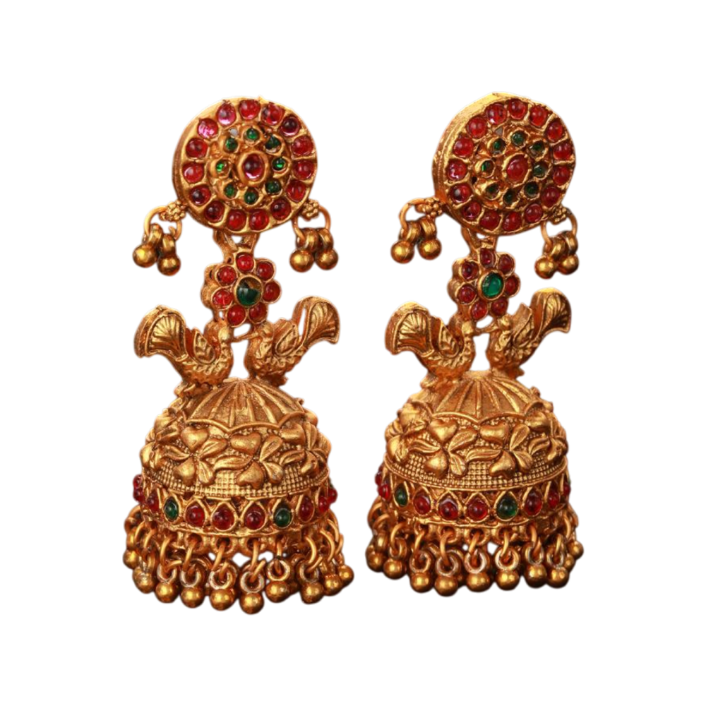 Aatmana Peacock Shaped Jhumkas (Golden)