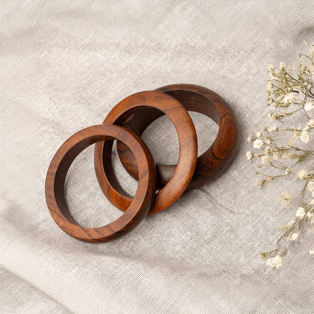PANASH Handcrafted Wooden Bangle Set (Size: 2-6, Brown)