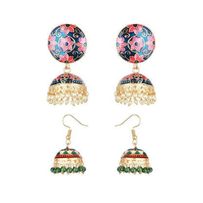 Aatmana Dome Shaped Meenakari Jhumkas (Multicolour)
