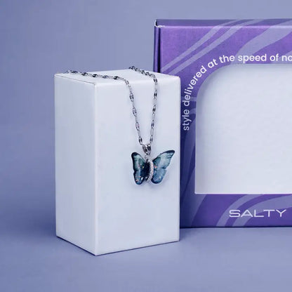 Salty Winged Beauty Pendant with Chain (Blue)