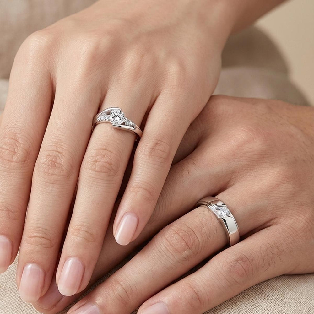 Jewels Galaxy Adjustable Studded Couple Rings (Silver)