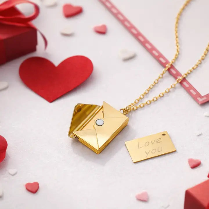 Carlton London Love Letter Envelope Pendant with Chain (Golden)