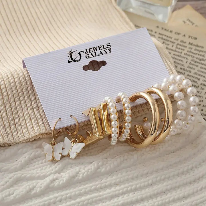 Jewels Galaxy Gold Plated Studs & Hoop Earrings Sets (Golden)