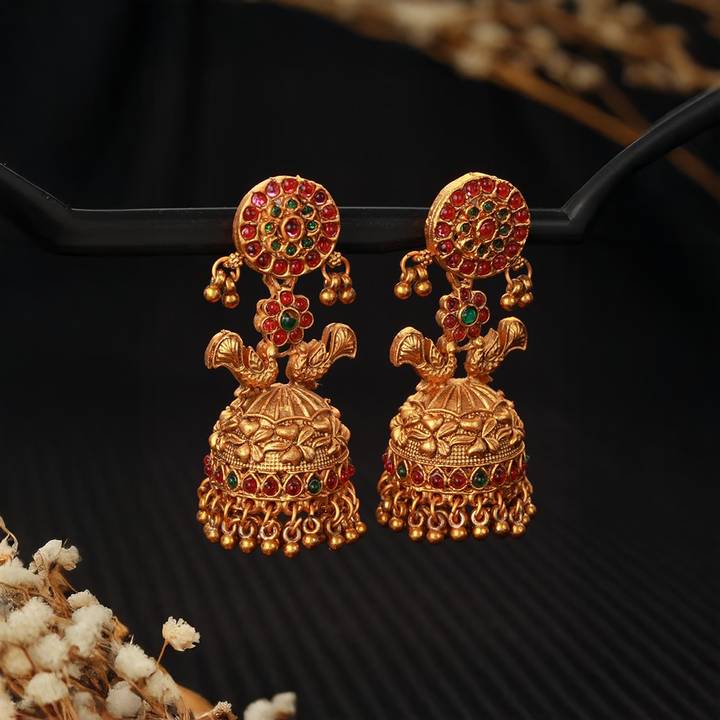 Aatmana Peacock Shaped Jhumkas (Golden)