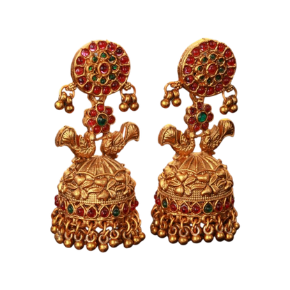 Aatmana Peacock Shaped Jhumkas (Golden)