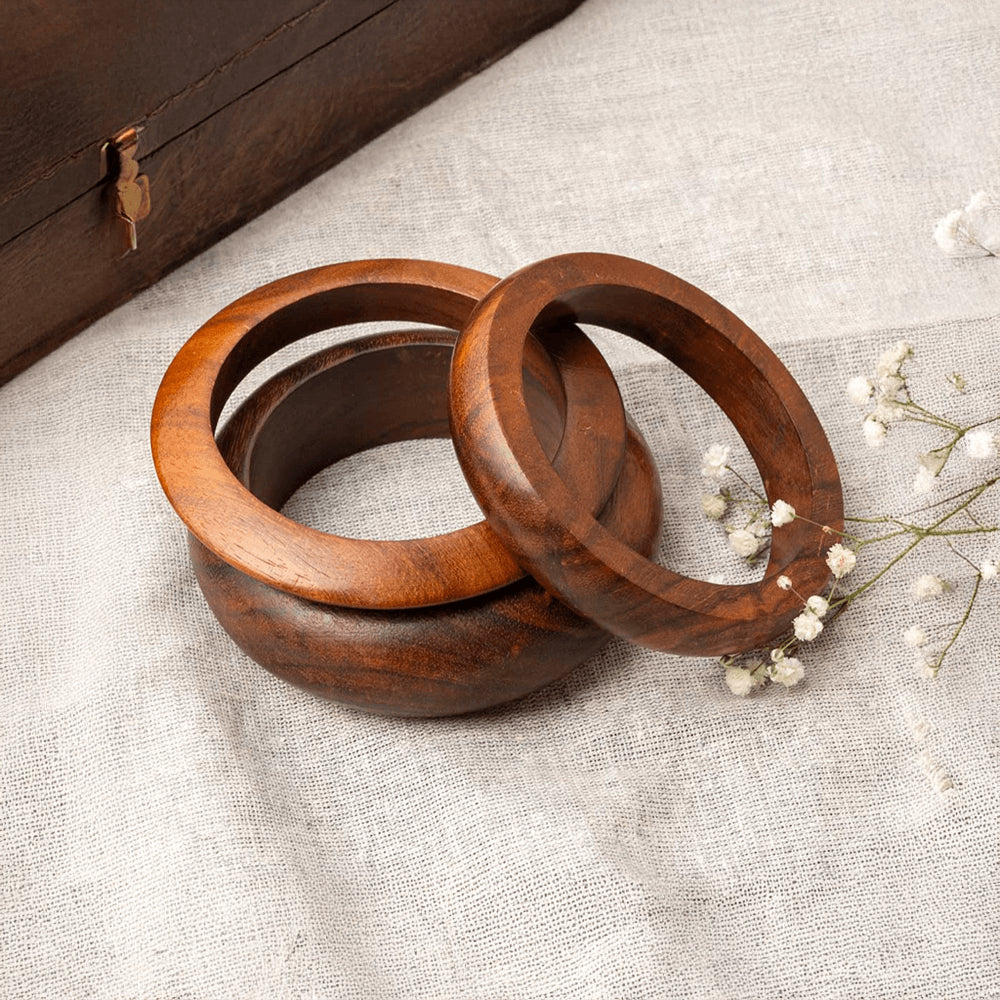 PANASH Handcrafted Wooden Bangle Set (Size: 2-6, Brown)