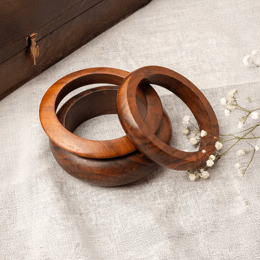 PANASH Handcrafted Wooden Bangle Set (Size: 2-6, Brown)