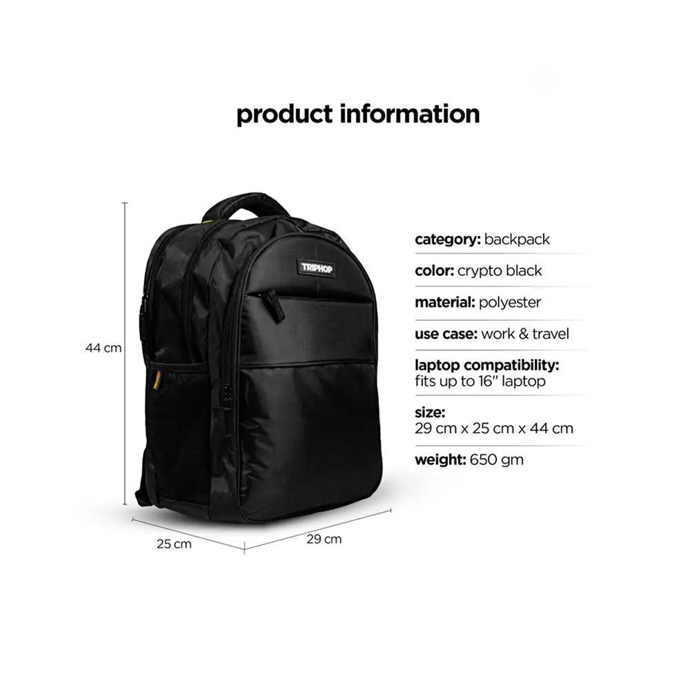 Nu Republic Triphop Everyday Polyester Laptop Backpack (Black)