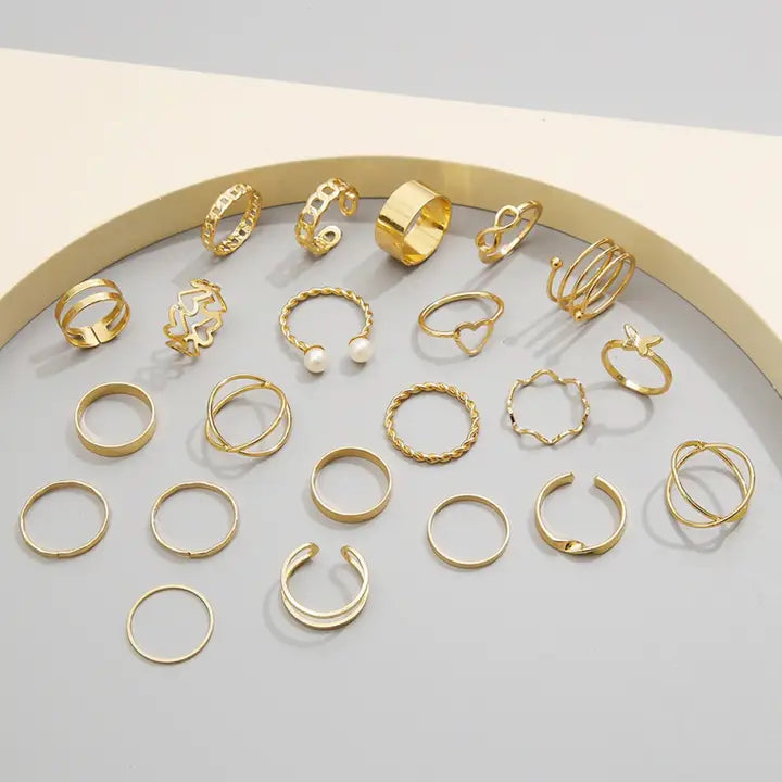 Jewels Galaxy Gold Plated 22 pcs Stackable Rings (Golden)