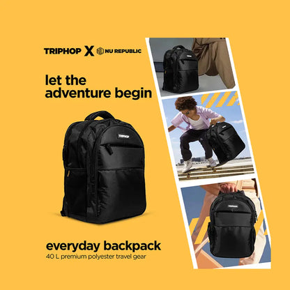 Nu Republic Triphop Everyday Polyester Laptop Backpack (Black)