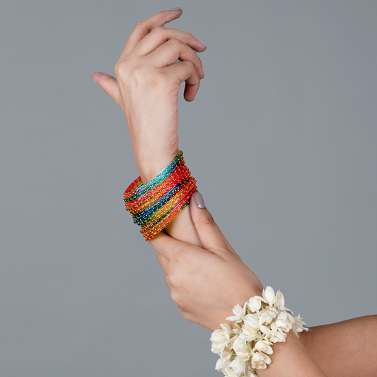 Abhinn Raindrop Glass Bangle Set Set (Size: 2-4, Multicolour)