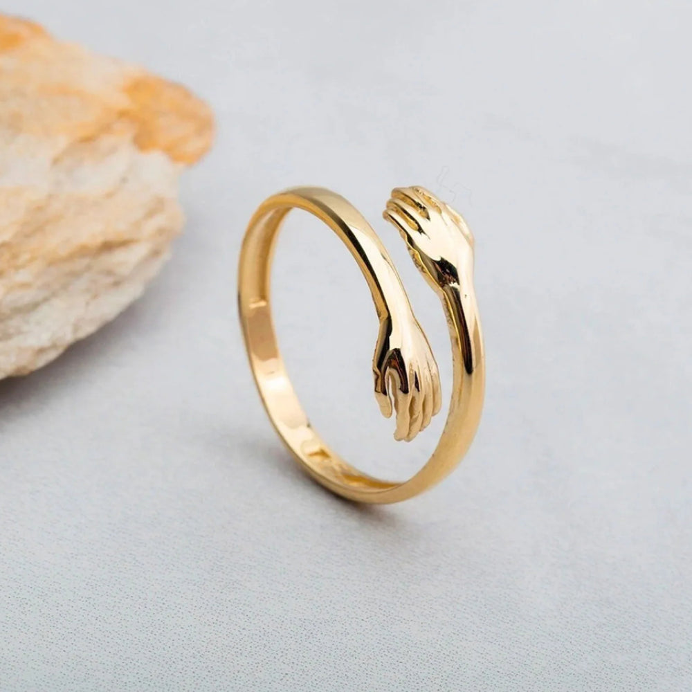 Jewels Galaxy Hug Shaped Adjustable Ring (Golden)