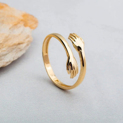 Jewels Galaxy Hug Shaped Adjustable Ring (Golden)