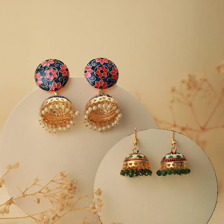 Aatmana Dome Shaped Meenakari Jhumkas (Multicolour)