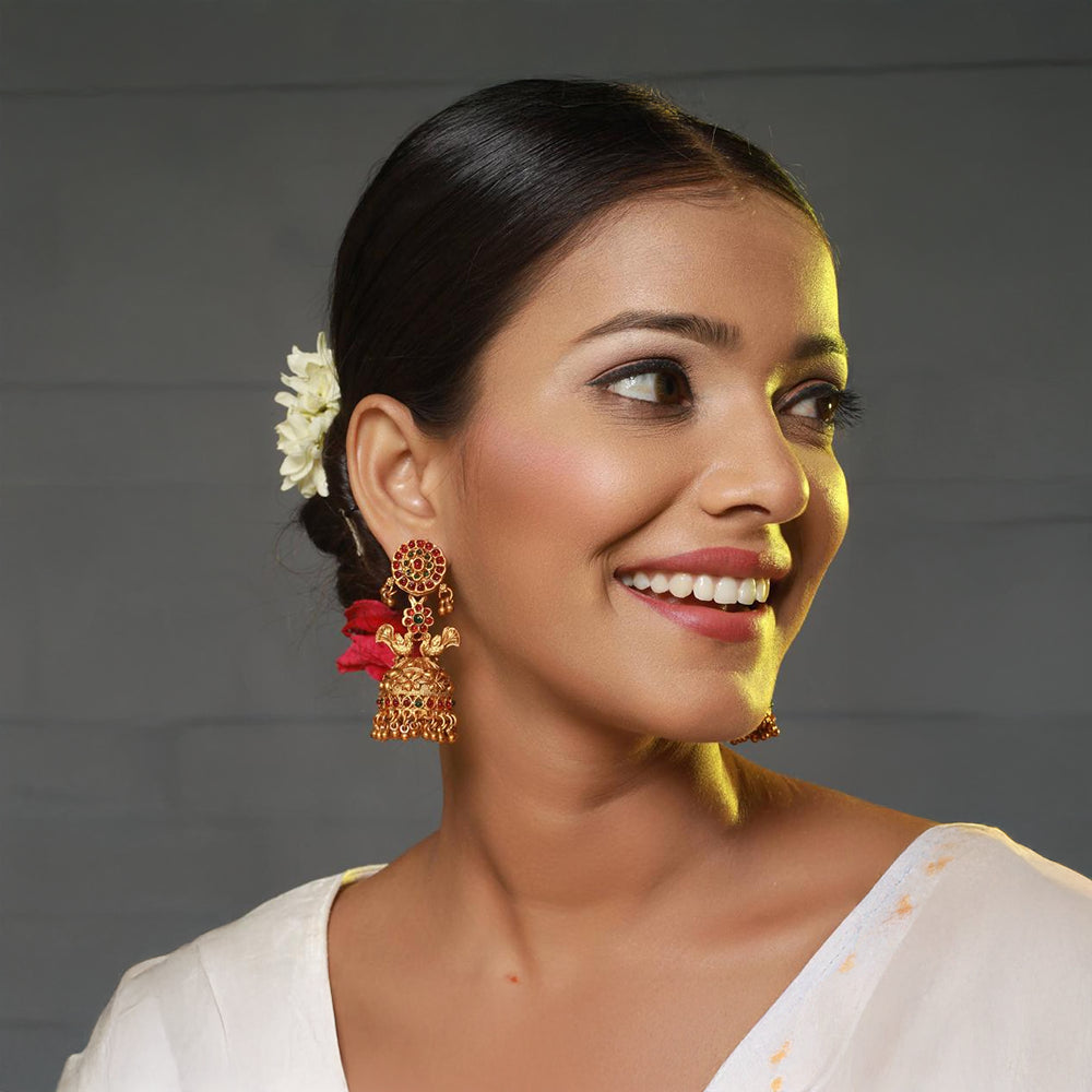 Aatmana Peacock Shaped Jhumkas (Golden)