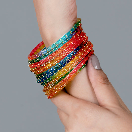 Abhinn Raindrop Glass Bangle Set Set (Size: 2-4, Multicolour)