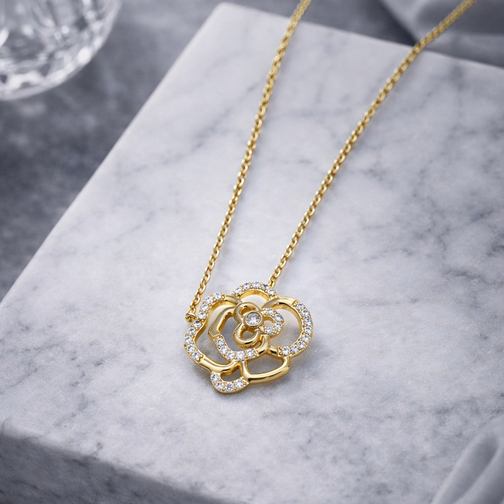 Carlton London CZ Rose Pendant with Chain (Golden)