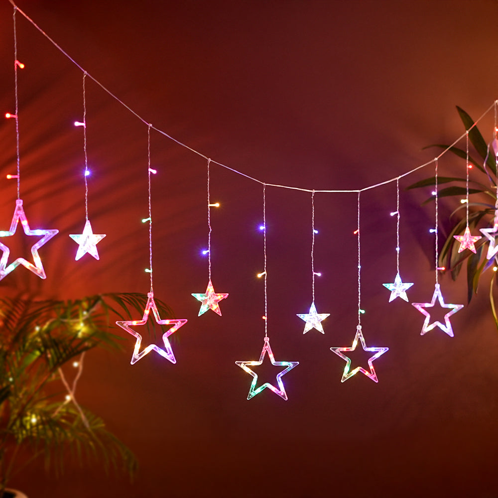 Multicolour Curtain String Lights (Star, 2 W) - Parax