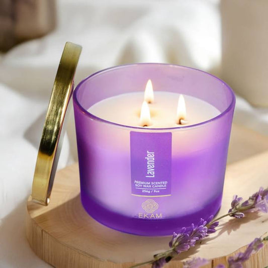 3 Wick Soy Wax Scented Candle (Lavender) by Ekam