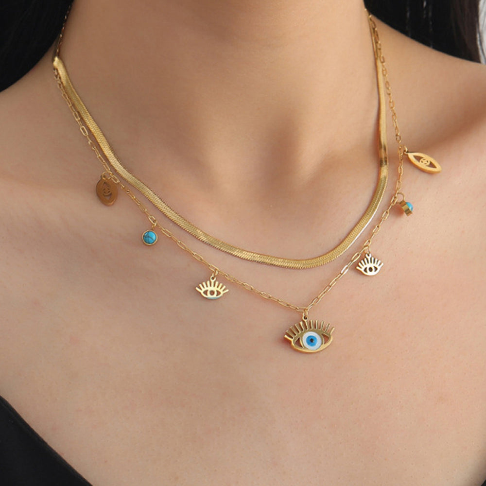 Designs & You Evil Eye Layered Necklace (Golden)