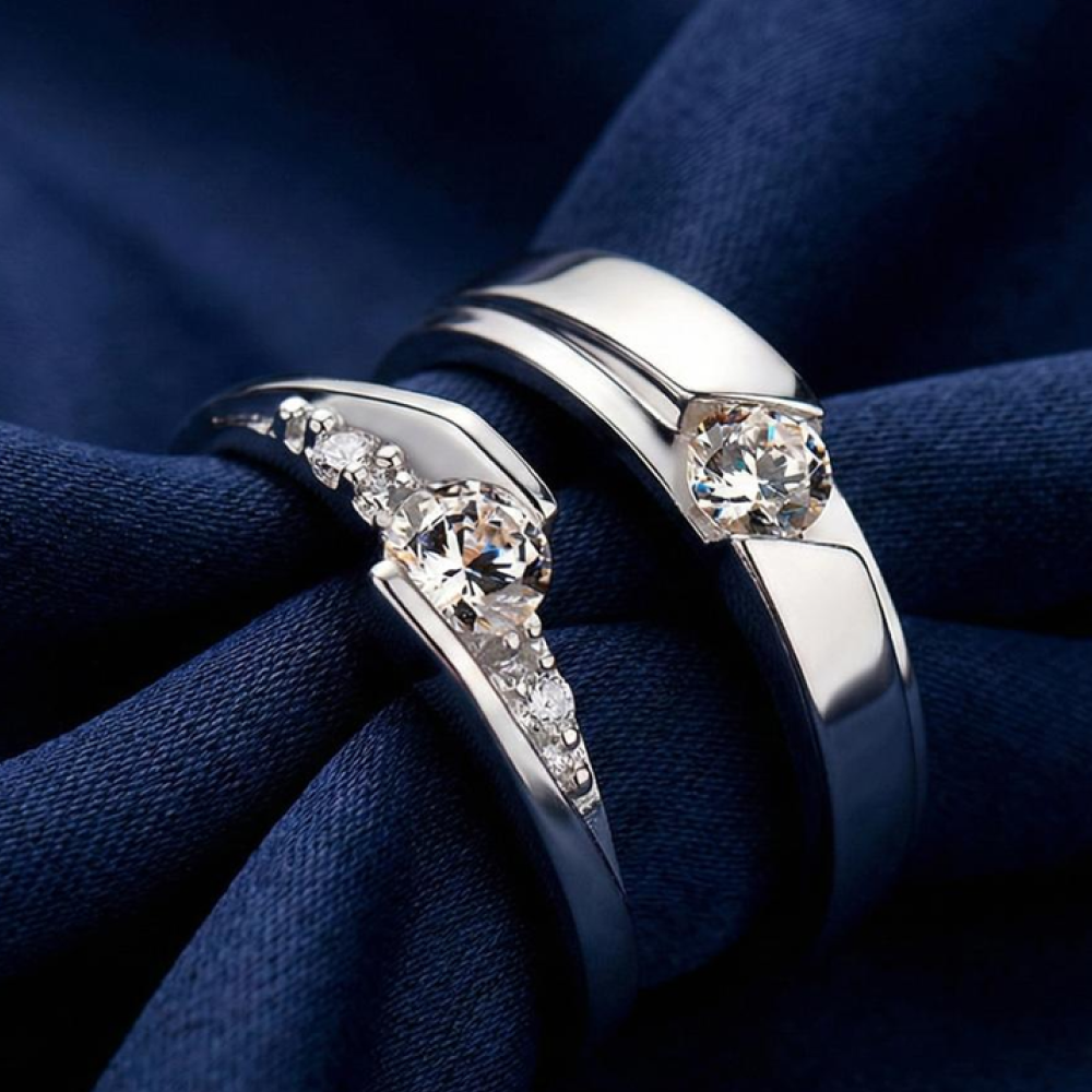 Jewels Galaxy Adjustable Studded Couple Rings (Silver)