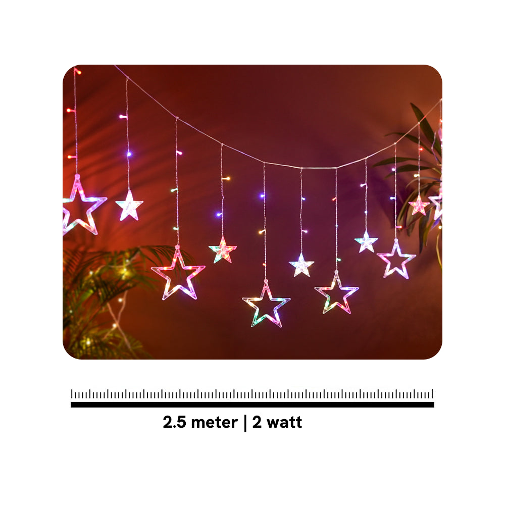 Multicolour Curtain String Lights (Star, 2 W) - Parax