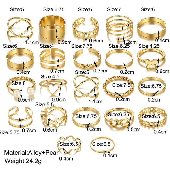 Jewels Galaxy Gold Plated 22 pcs Stackable Rings (Golden)