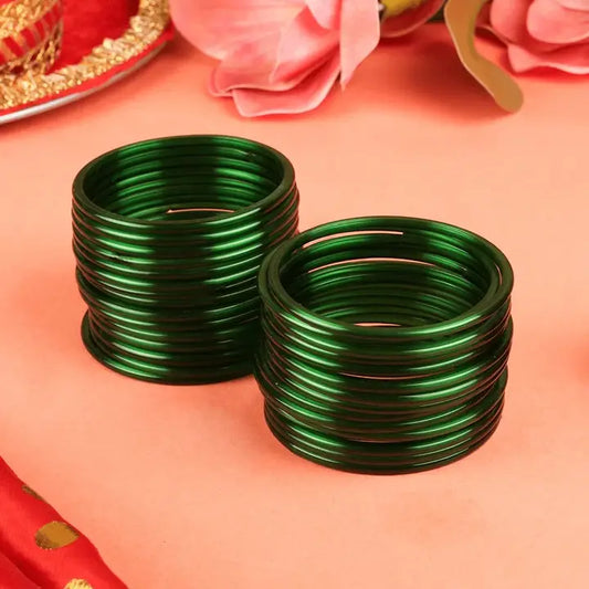 Abhinn Resam Plain Glass Bangle Set (Size: 2-4, Green)