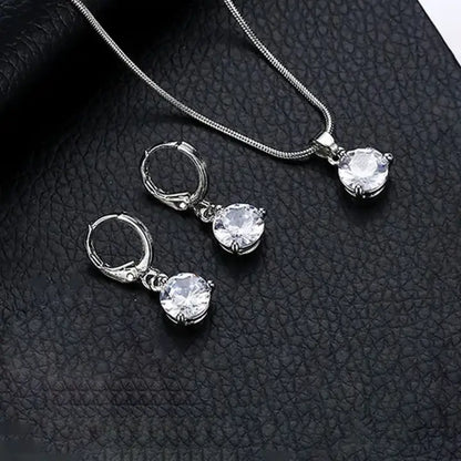 Designs & You Cubic Zirconia Studded Solitaire Contemporary Necklace Set (Silver)