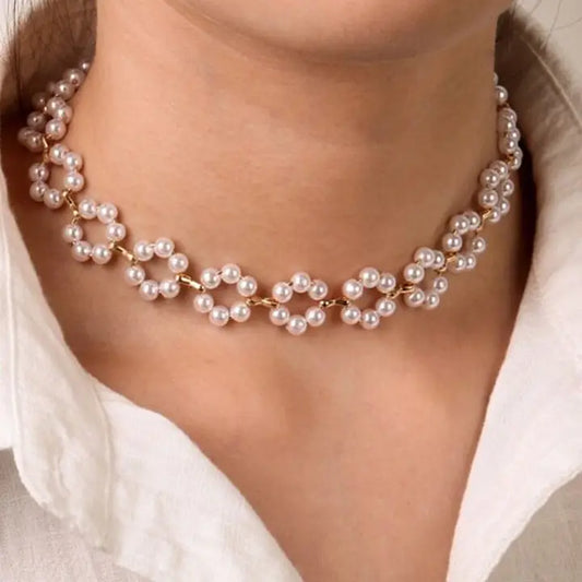 Jewels Galaxy Faux Pearls Studded Choker Necklace (White)