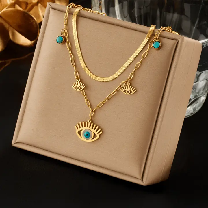 Designs & You Evil Eye Layered Necklace (Golden)