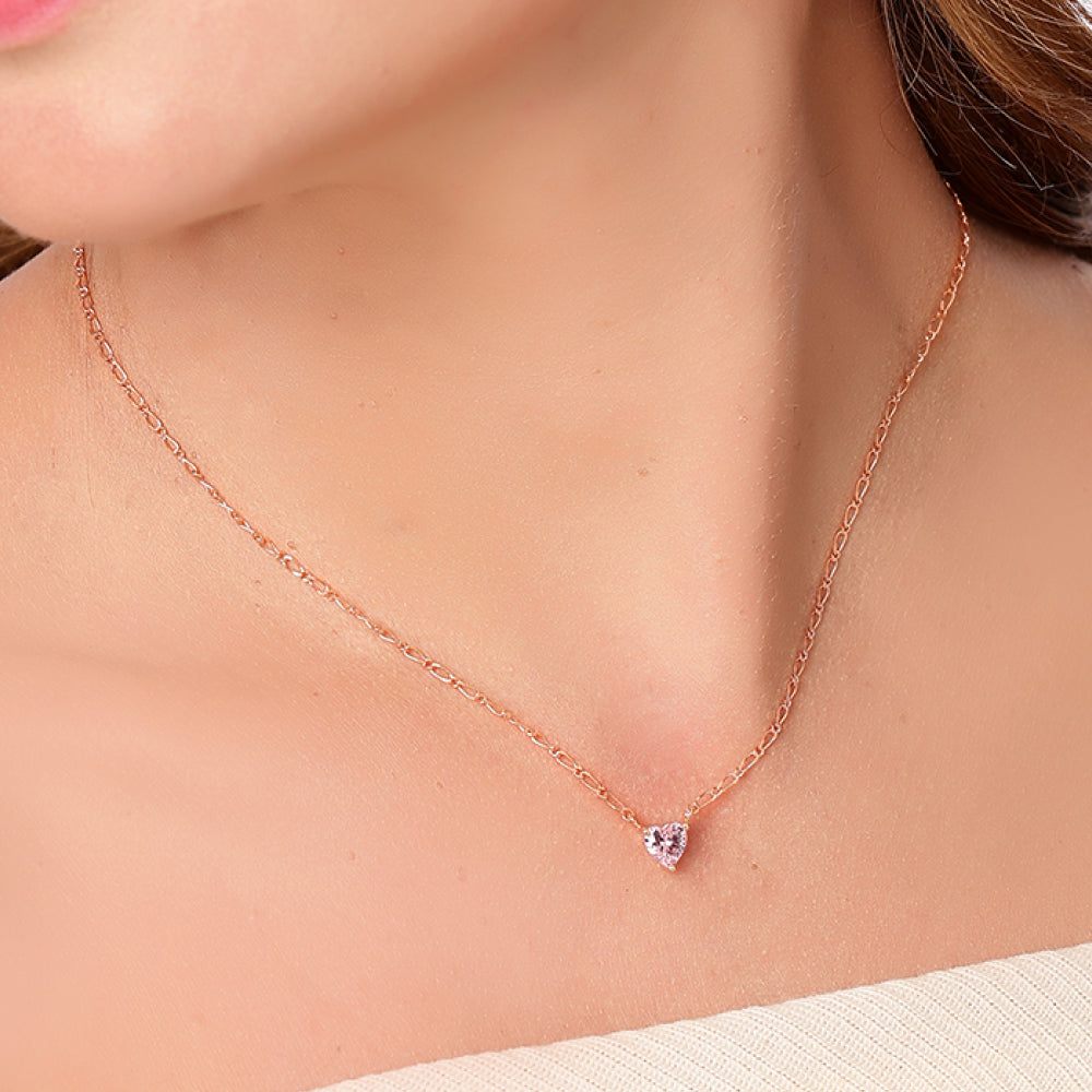 Carlton London Blush Heart Pendant with Chain (Rose Gold)