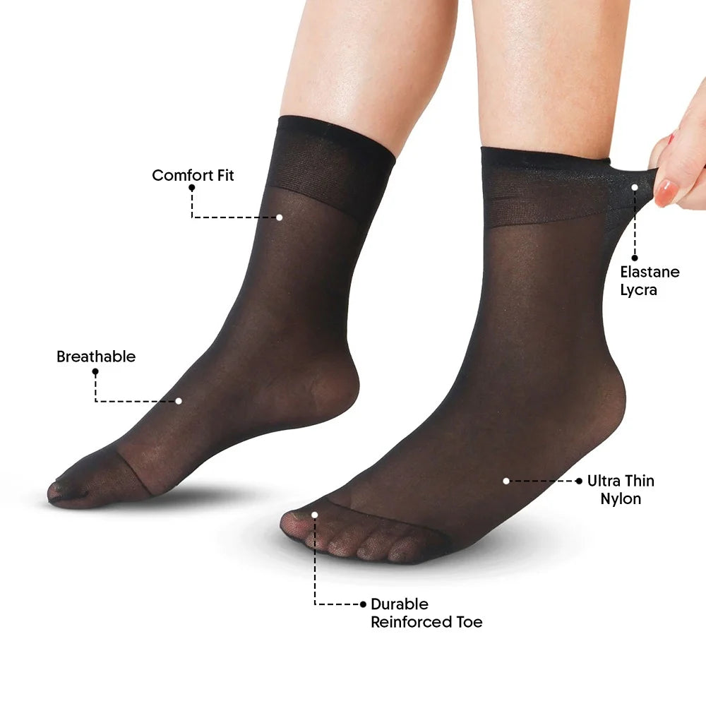 Bonjour Ultra Thin Sheer Ankle Socks (Black, Free Size)